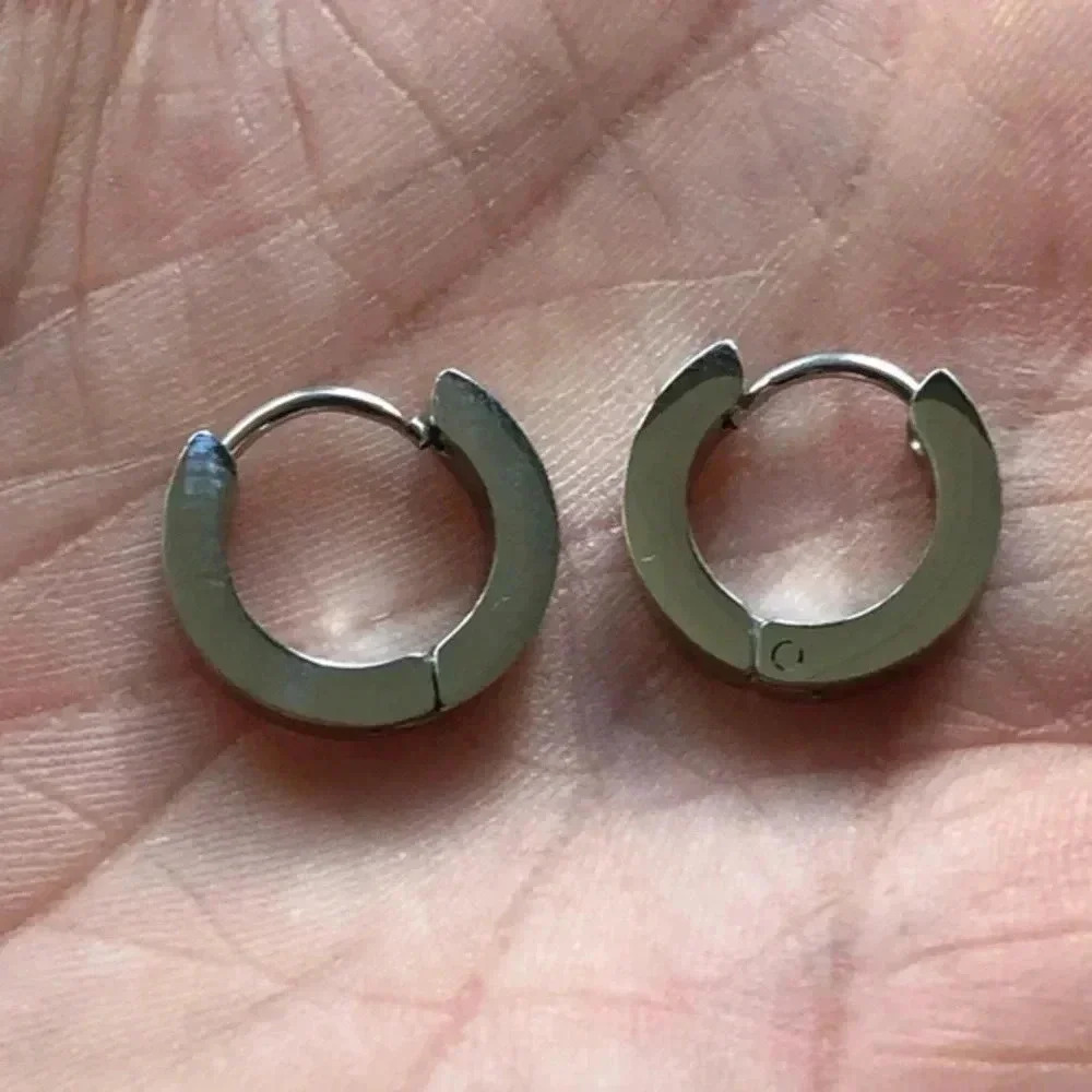 Silver Tone 3.8mm Stainless Steel Stud Hoop Earrings NWT